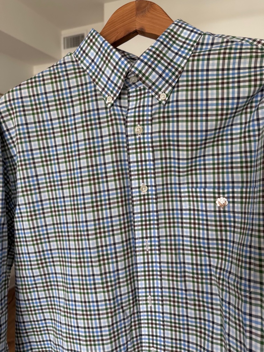 Cotton Brothers buttondown - L - Green, Blue, Brown